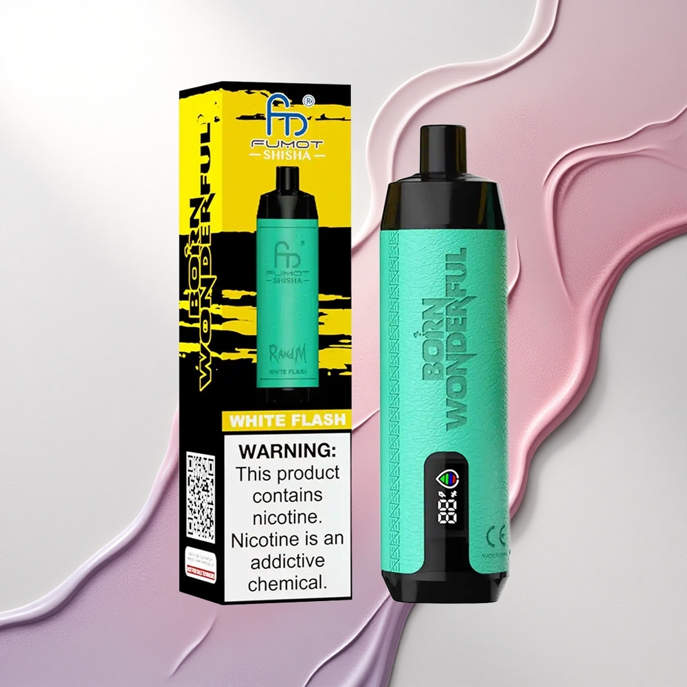 RandM Fumot Shisha 10000 Puffs Bela Bliskavica z 18ml E-tekočine in 850 mAh Baterija