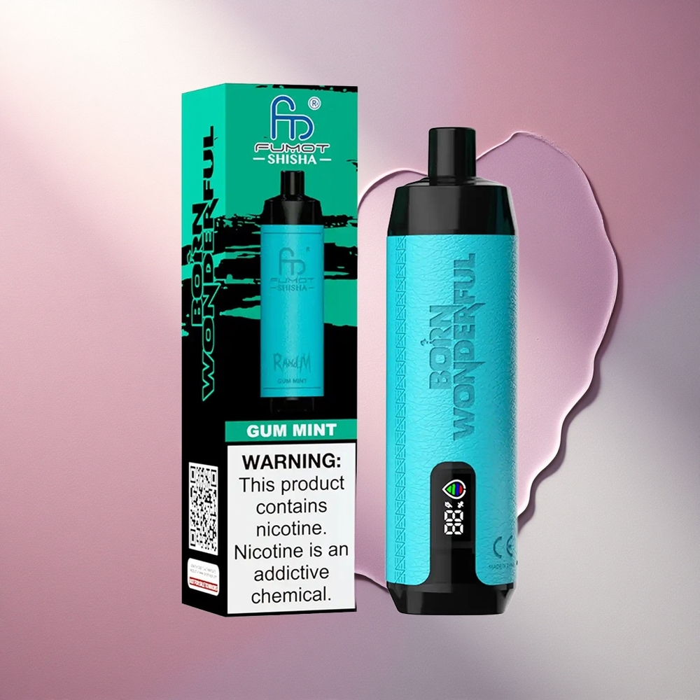 RandM Fumot Shisha 10000 Puffs Gum Mint z LED indikatorjem, 18ml e-tekočine in 0,5% nikotina