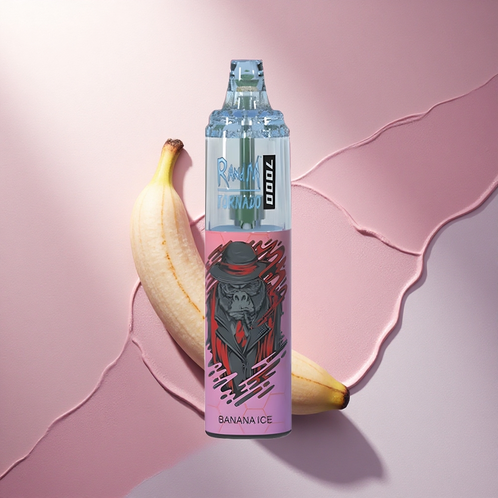 RandM Fumot Tornado 7000 Puffs Banana Ledva z 5% nikotina, 850 mAh in Mesh Coil