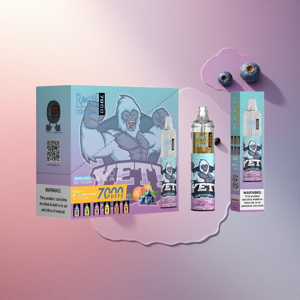 RandM Fumot Tornado 7000 Puffs Breskva Borovnica Sladkariča z 850 mAh in 5% nikotina