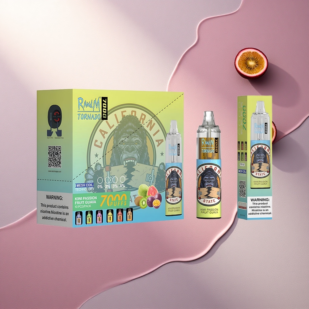 RandM Fumot Tornado 7000 Puffs Kivi Marakuya Gvajva z 5% nikotina in 850 mAh baterijo