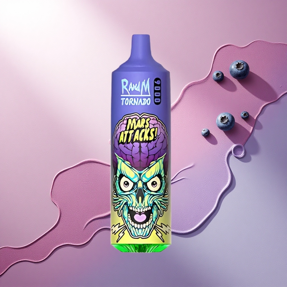 RandM Fumot Tornado 9000 Puffs Borovnični Led z 850 mAh in 18 mL Mrežasto Tuljavo