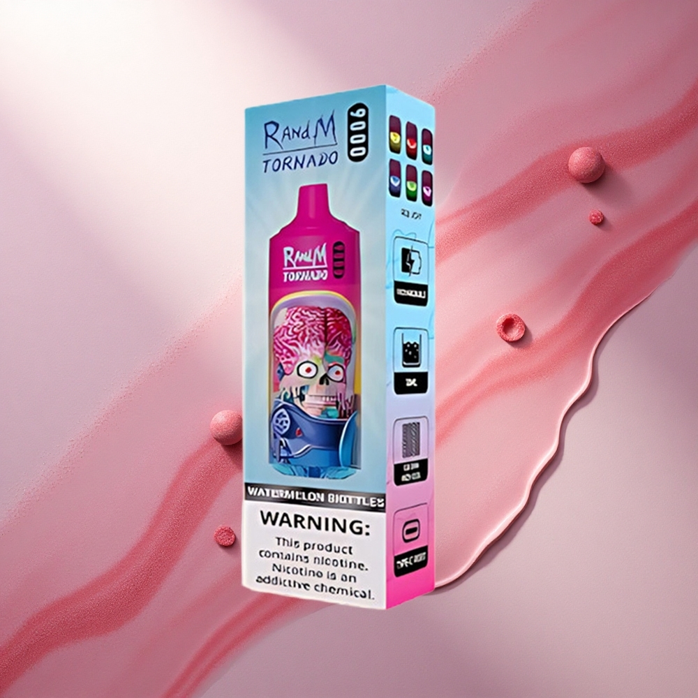 RandM Fumot Tornado 9000 Puffs Lubenikovi Skittles z 18 mL e-tekočino in 850 mAh baterijo