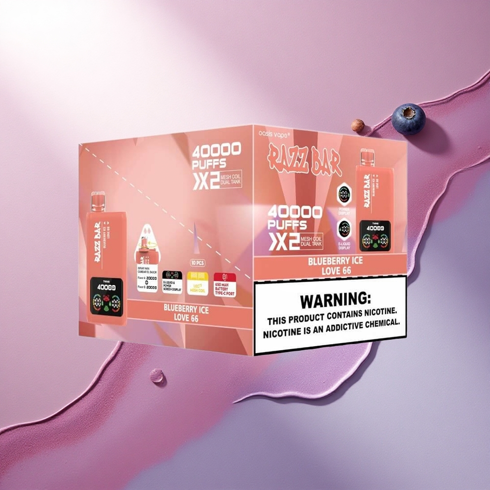 Razz Bar 40000 Puffs Borova Ledene Ljubezni 66 z 5% nikotina in 650 mAh baterijo