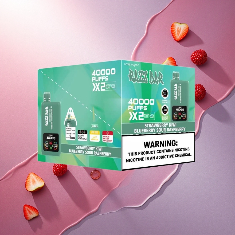Razz Bar 40000 Puffs Jagoda Kivi - Borovnica Kisla Malina z 5% Nikotina in 650 mAh Baterijo