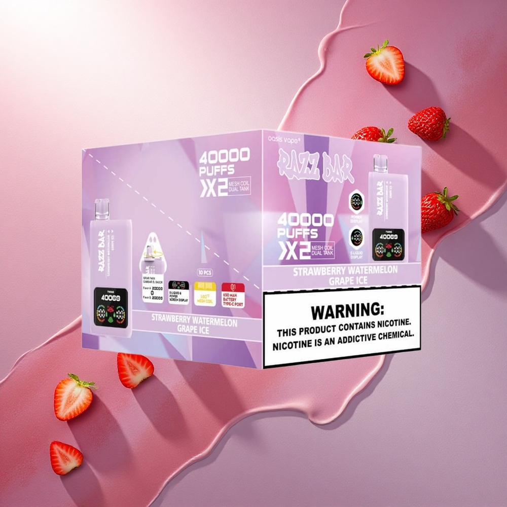 Razz Bar 40000 Puffs Jagoda Lubenica - Grozdje Led 5% nikotina 650 mAh