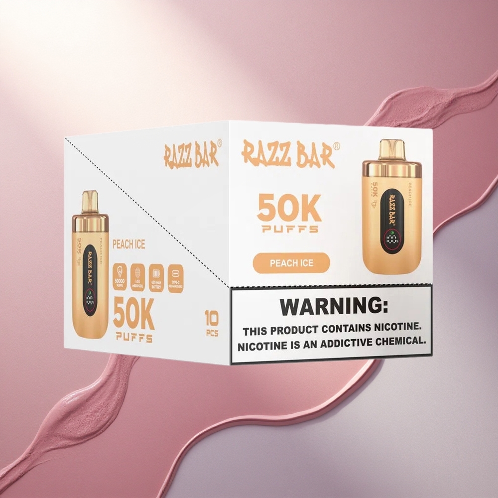 Razz Bar 50K Puffs Breskovi Led z 2% Nikotina in 650 mAh Baterijo