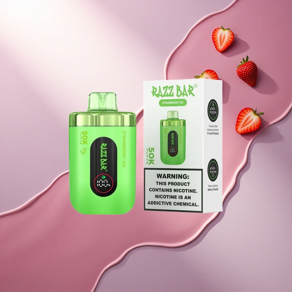 Razz Bar 50K Puffs Jagodni Led z 2% nikotina in 650 mAh baterijo