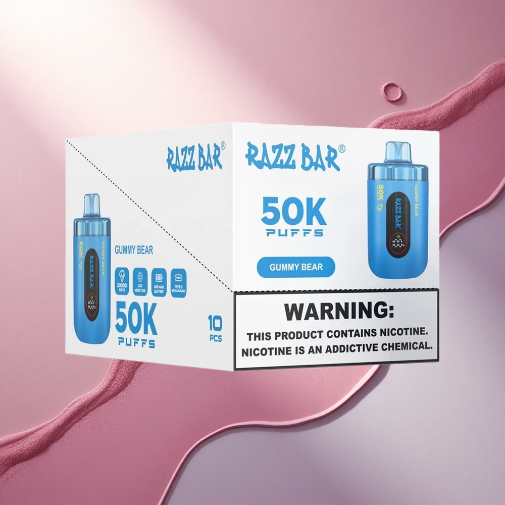 Razz Bar 50K Puffs Medvedki z 2% nikotina in 650 mAh baterijo