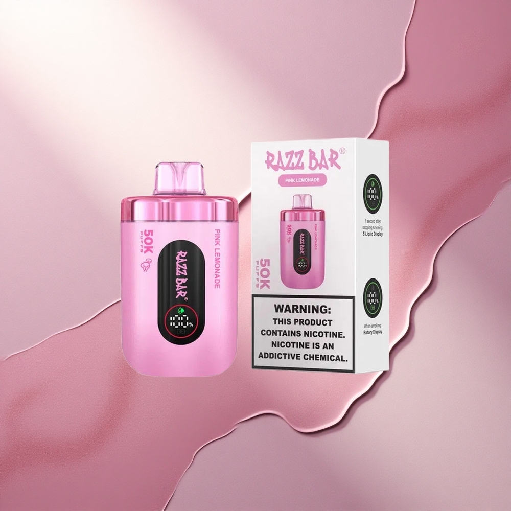 Razz Bar 50K Puffs Rožnato Limonadno z 2% Nikotina in 650 mAh