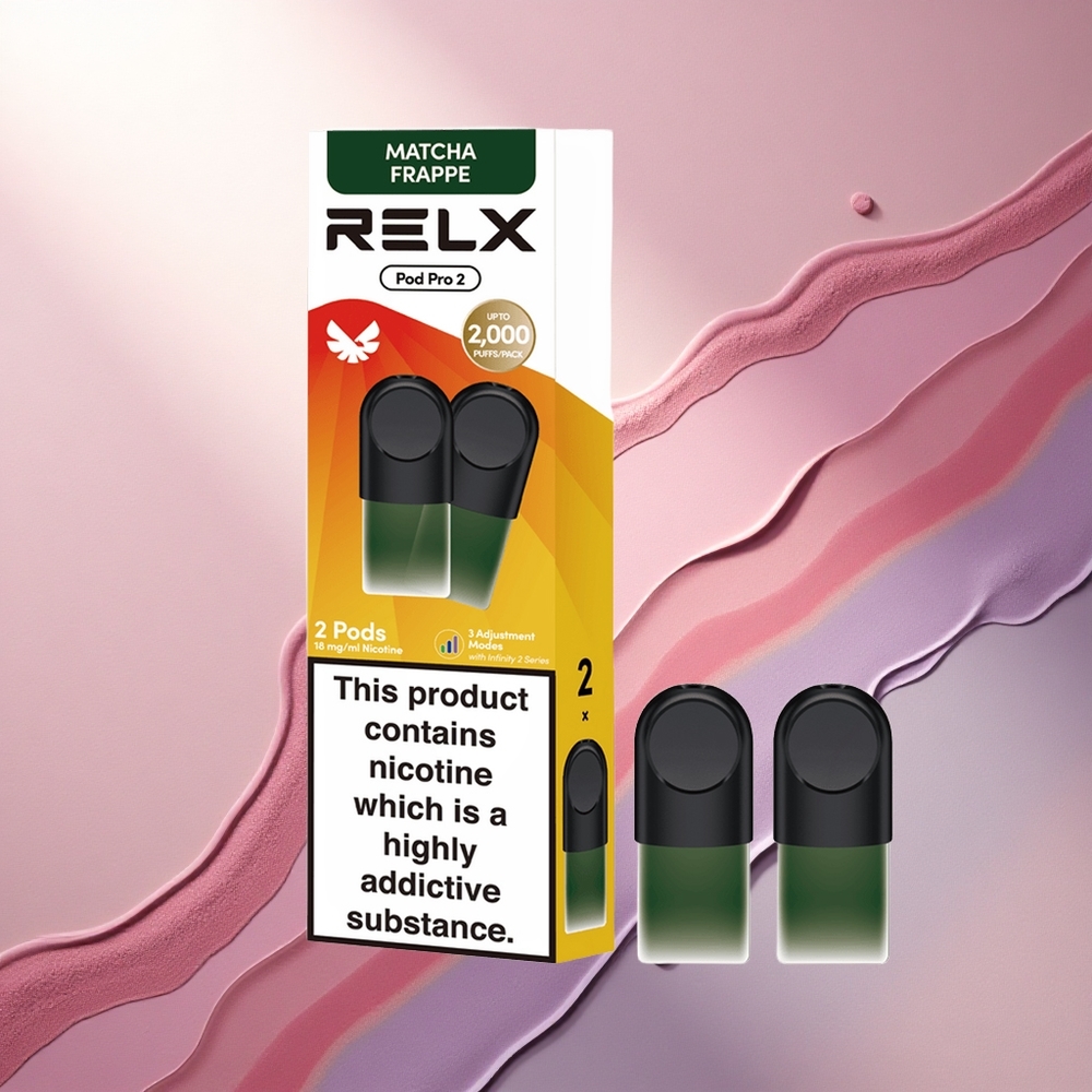 Relx Pod Pro 2 Vape Device Čaj-Matcha Frappe Čaj 18mg/ml nikotina, 1,9ml kapaciteta, 3 napetostne nastavitve