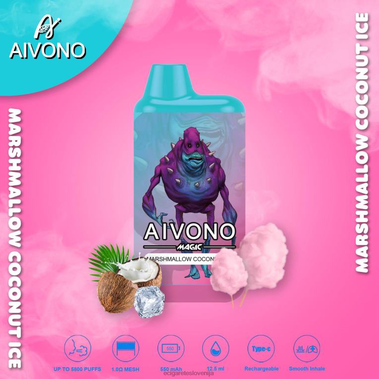 Aivono AIM MAGIC 5800 cigaretnih škatlic marshmallow kokosov led 8N08F95 - Elektronska Cigareta Za Enkratno Uporabo