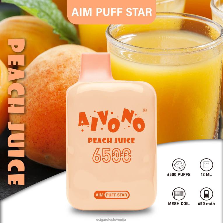 Aivono AIM PUFF STAR 6500 breskov sok 8N08F289 - Elektronska Cigareta Terra