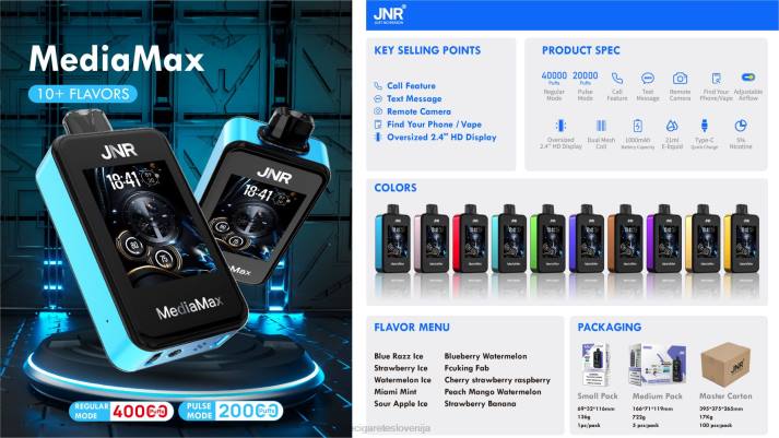 JNR MediaMax 40k puff - elektronska cigareta brez nikotina kisli jabolčni led 00XJ20