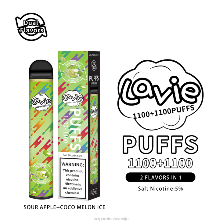 LAVIE BAR Switch 2200 vpihov led iz kislega jabolka/kokosove melone P28F297 - Elektronska Cigareta Z Okusom
