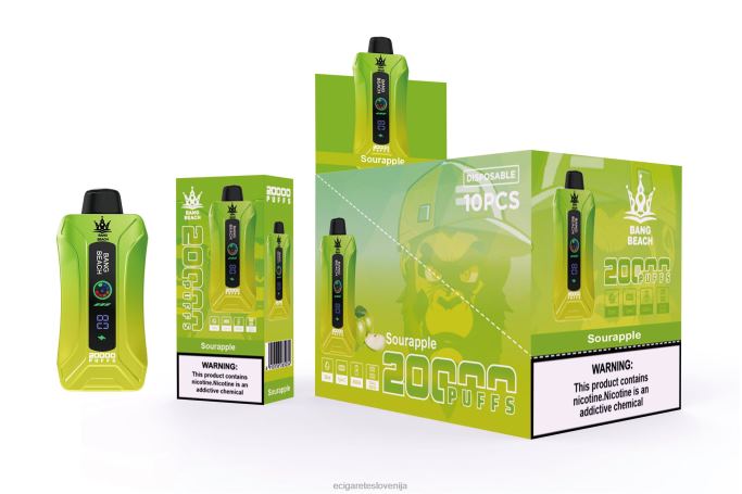 Bang Beach Vape s pametnim zaslonom z 20000 vpihi kislo jabolko 4VTDT1 - Elektronska Cigareta Iqos Cena